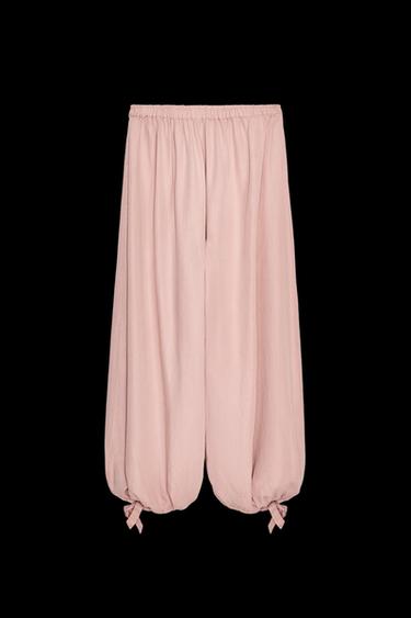 Zara ZW COLLECTION FLOWY GATHERED PANTS - Pink - Image 0
