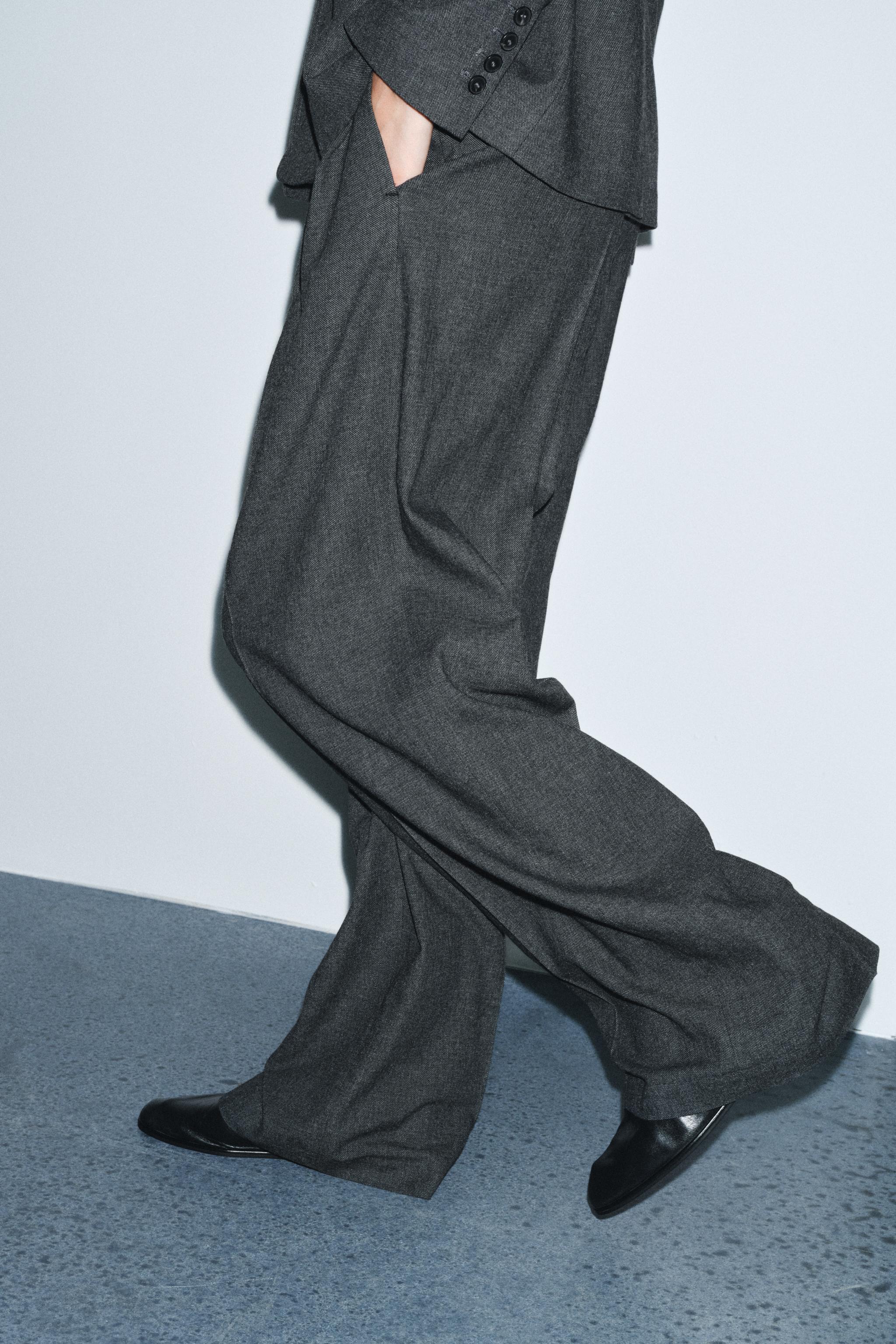WIDE-LEG PLEATED PANTS ZW COLLECTION - Gray marl | ZARA United States