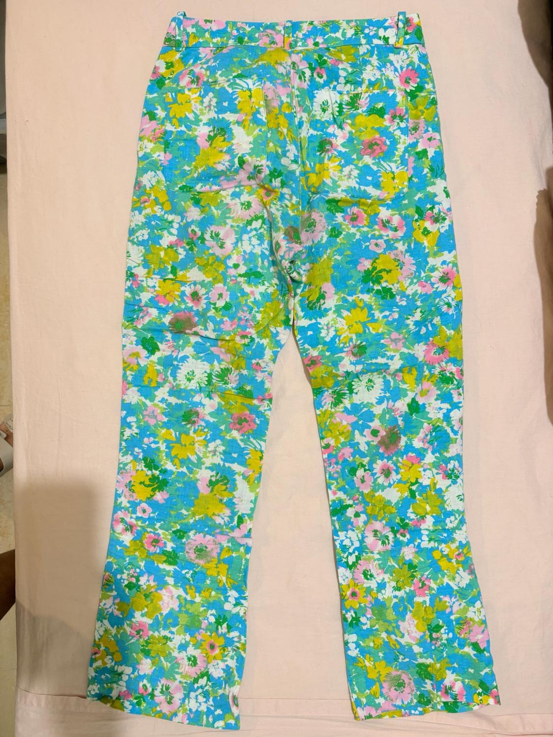 PRINTED LINEN-BLEND MINI FLARE TROUSERS - Image 2