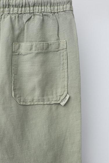 LINEN BLEND STRAIGHT TROUSERS - Green by Zara - Image 3