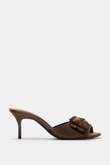 SATIN EFFECT HEELS - Chocolate Brown by Zara