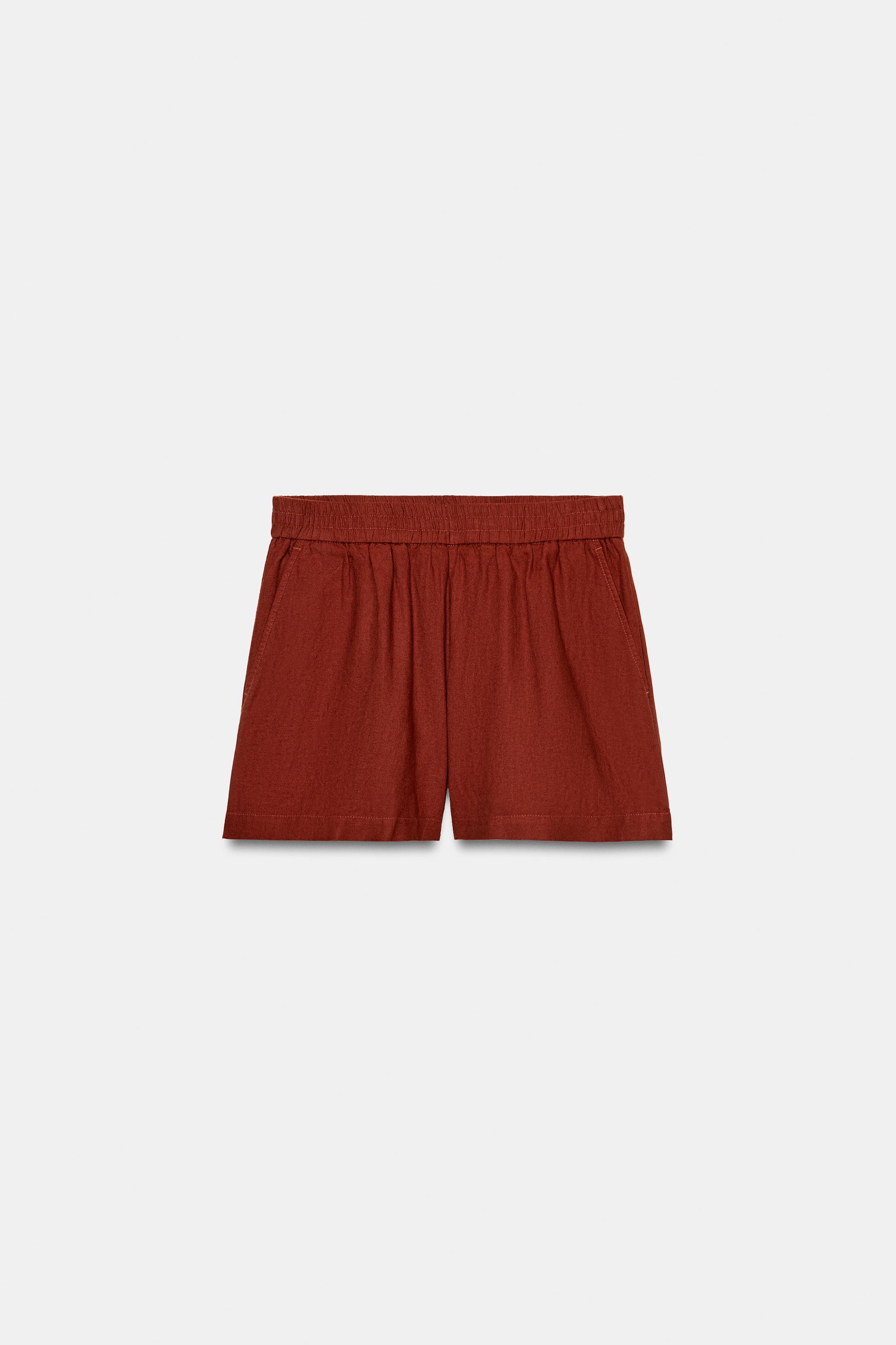 Zara Elastik Bel Keten Bermuda görsel 5