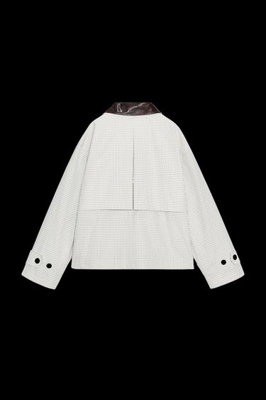 Zara ZW COLLECTION FAUX LEATHER COLLAR SHORT TRENCH COAT - Black / White