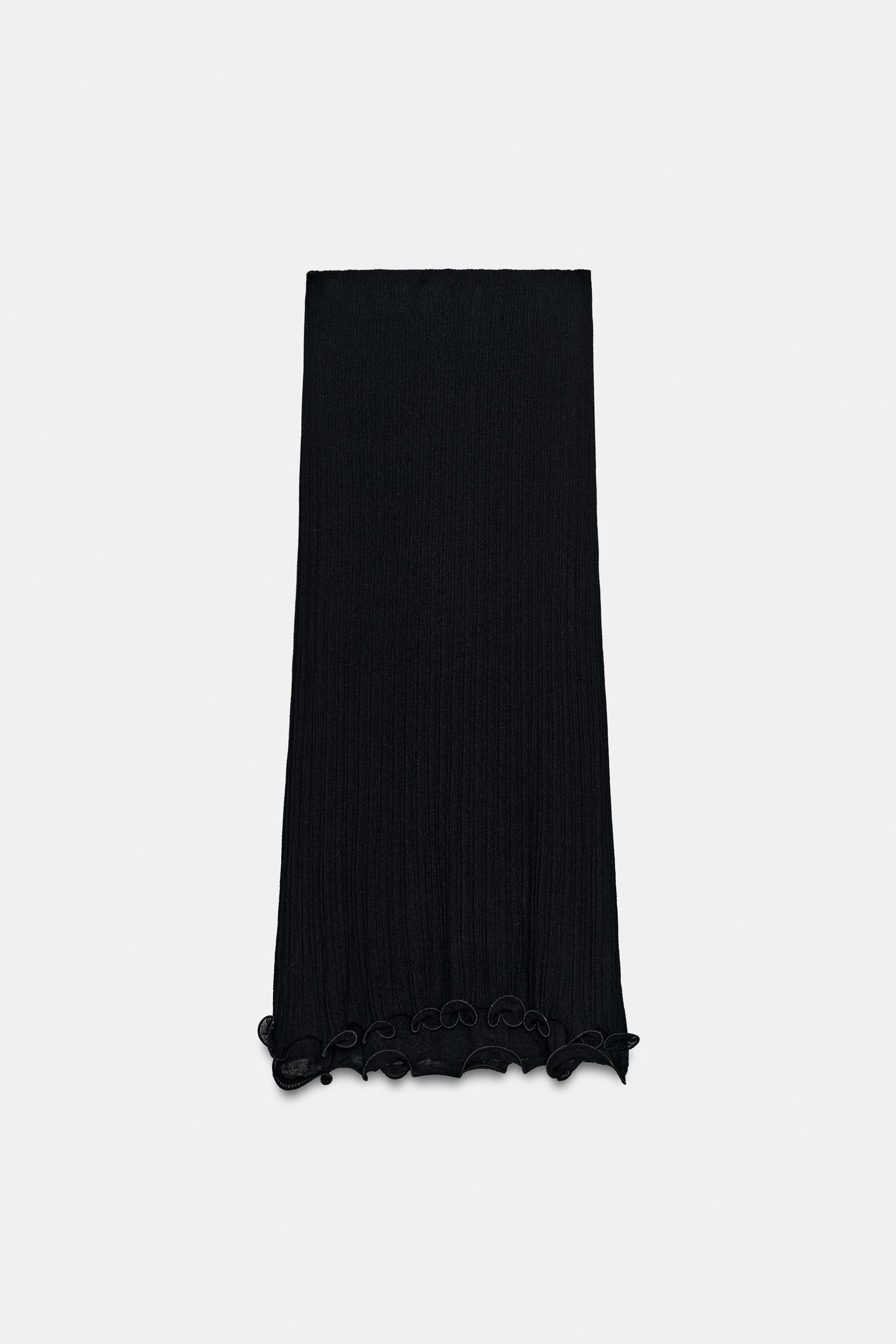 Женская юбка Zara Double-Layer Knit MIDI, цвет: Чёрный — фото 7