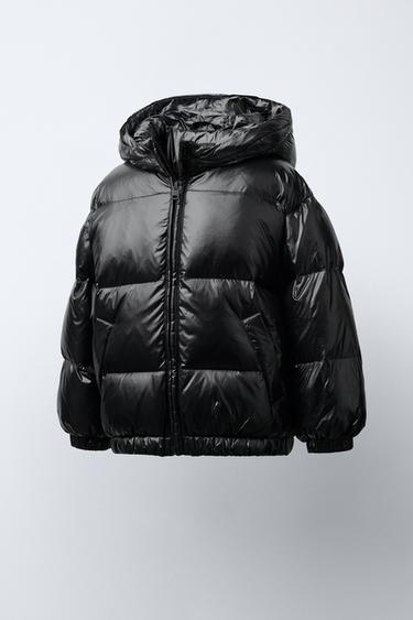 WATER-REPELLENT 50% FEATHER AND 50% DOWN HOODED PUFFER JACKET - Black by Zara