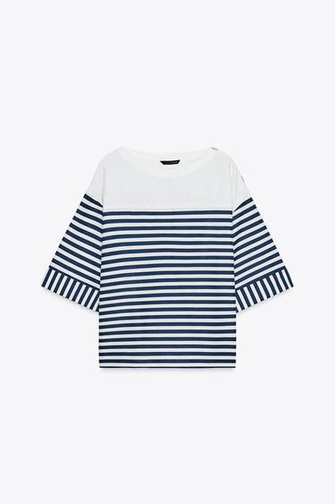 قميص مخطط بالكتان - أزرق / أبيض الخاص بـ Zara