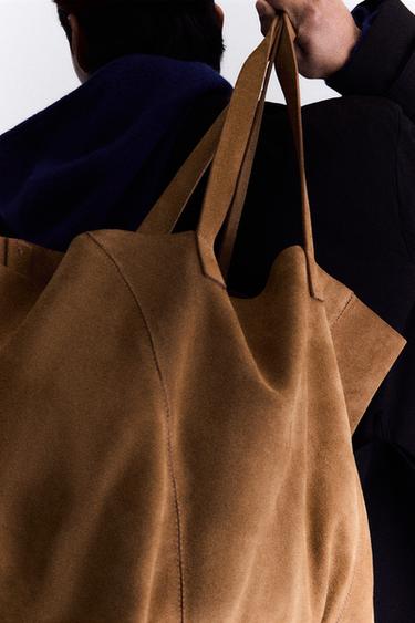 LEATHER TOTE BAG - Caramel Brown by Zara