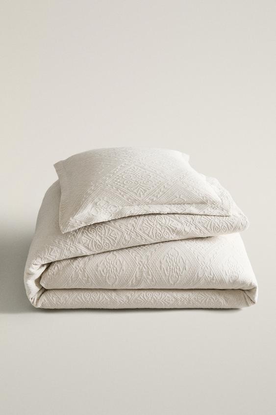 COTTON BEDSPREAD WITH GEOMETRIC DESIGN - Ecru by Zara - Image 0