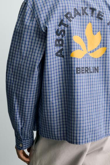 CHEMISE COURTE AJUSTÉE À CARREAUX BRODÉE - Bleu de Zara - Image 6