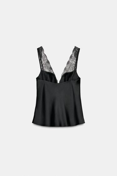 SATIN TOP WITH LACE - Black by Zara - Image 5