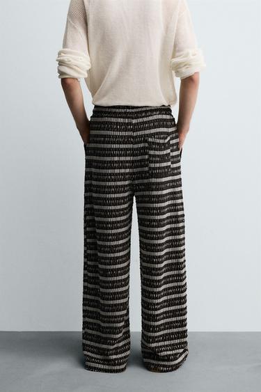 PANTALON JACQUARD AJOURÉ - Écru / Marron de Zara - Image 2
