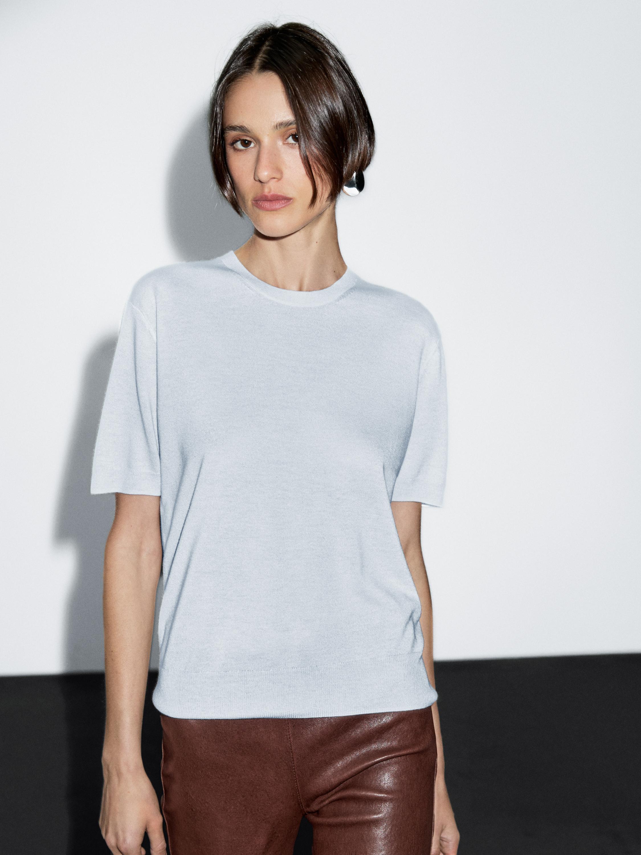 Pull laine en maille à manches courtes