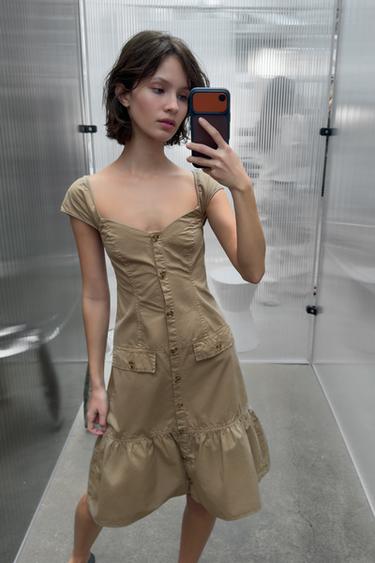 MIDI DRESS WITH BUTTONS - Olive green by Zara - Image 4