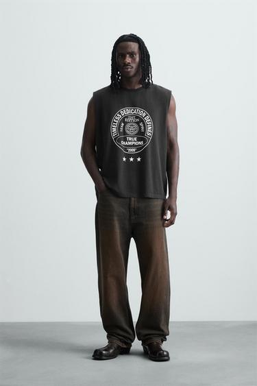 WASHED PRINT TANK TOP - Anthracite grey by Zara - Image 0