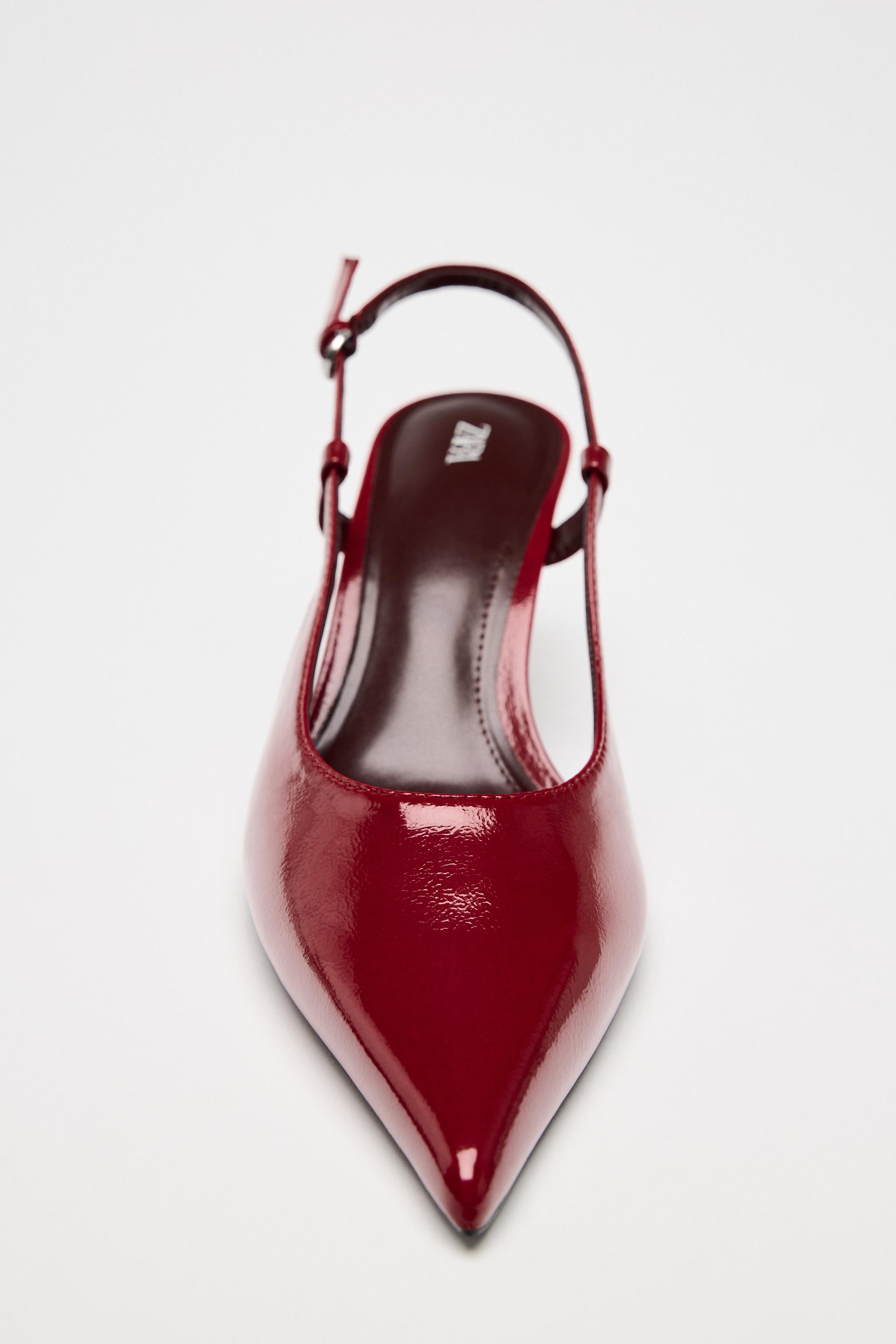 パテントレザー風スリングバックヒール - レッド | ZARA Japan