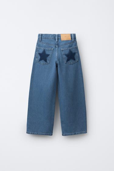 JEANS WIDE LEG PARCHES ESTRELLAS - Azulón de Zara