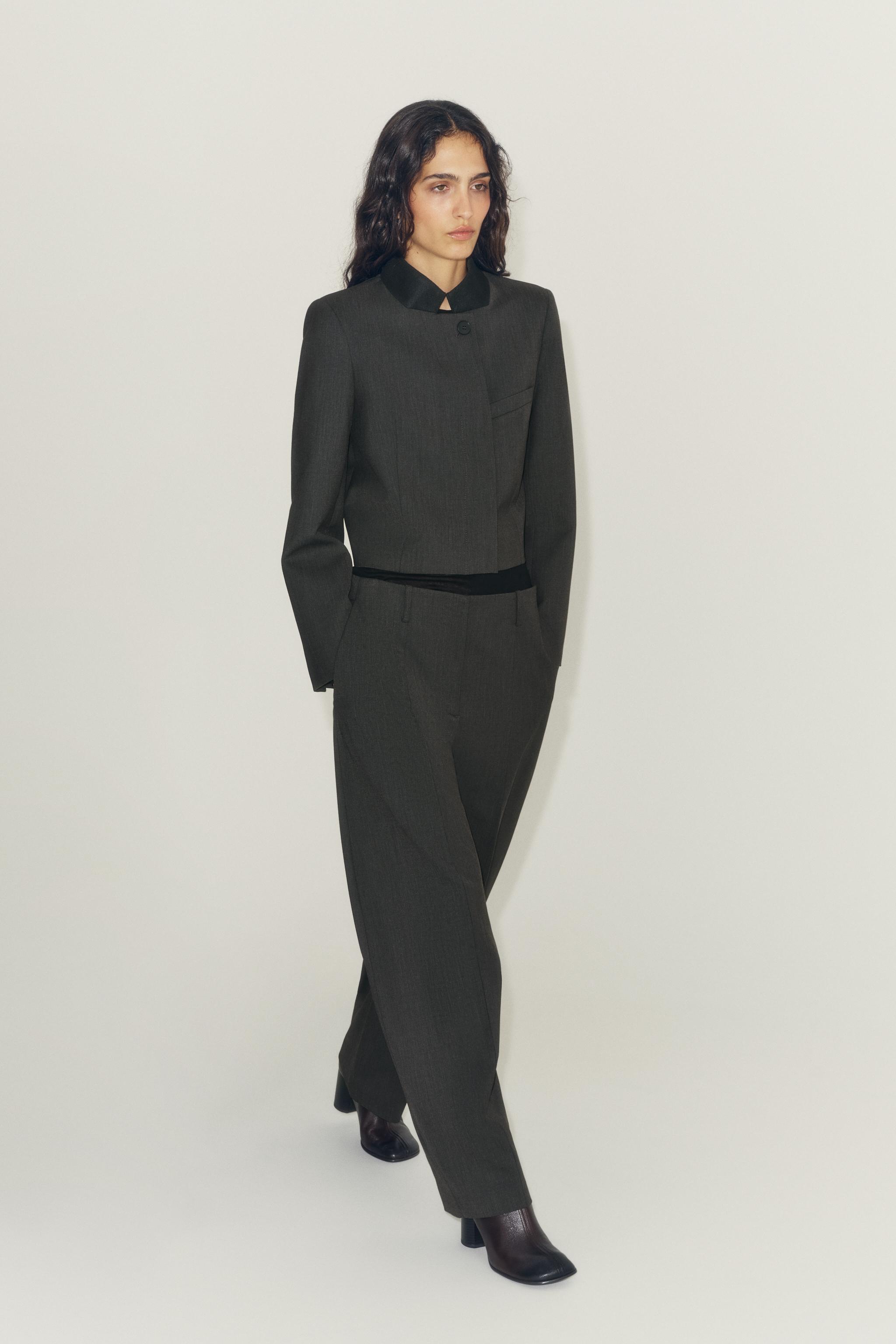 Zara ZW COLLECTION CONTRAST COLLAR CROPPED BLAZER — фото 7