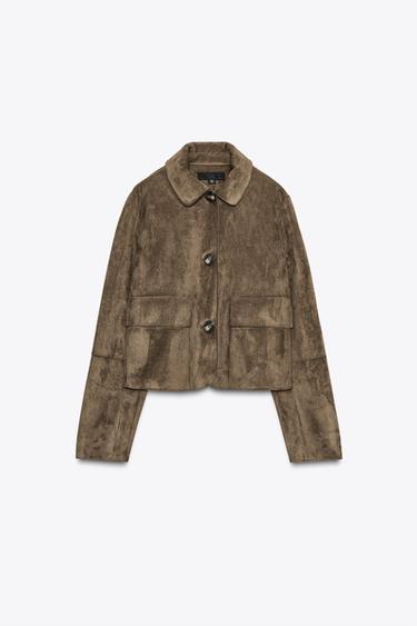 FAUX SUEDE CROPPED JACKET - Khaki by Zara - Image 6