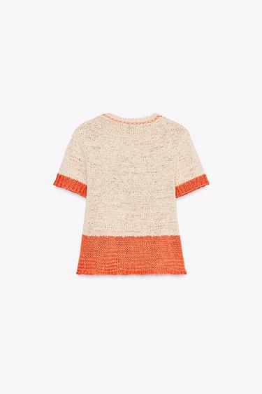 SHORT SLEEVE KNIT TOP - Light beige by Zara - Image 5