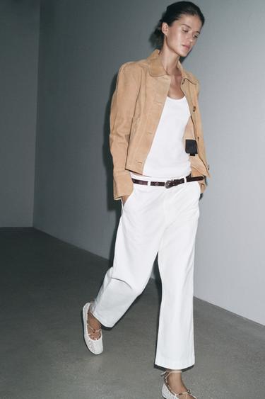 ZW COLLECTION CROPPED CHINO TROUSERS - Ecru by Zara - Image 3