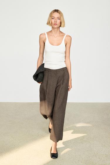 Zara Linen melange darted trousers - Tortoise shell - Image 0