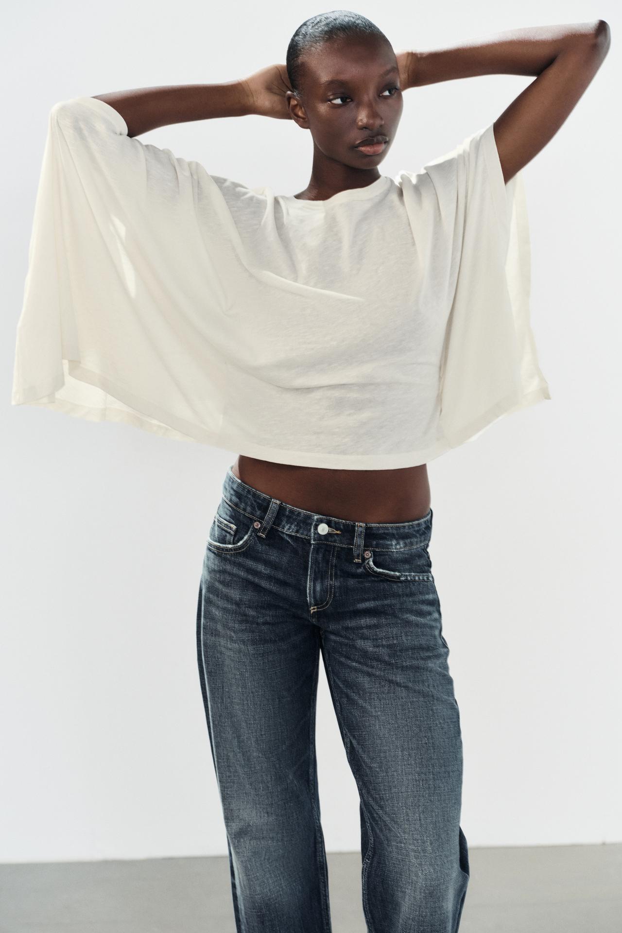 ASYMMETRIC CAPE T-SHIRT — Ecru
