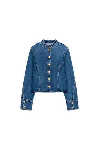 Zara Z1975 GOLD BUTTON DENIM JACKET - Mid-blue