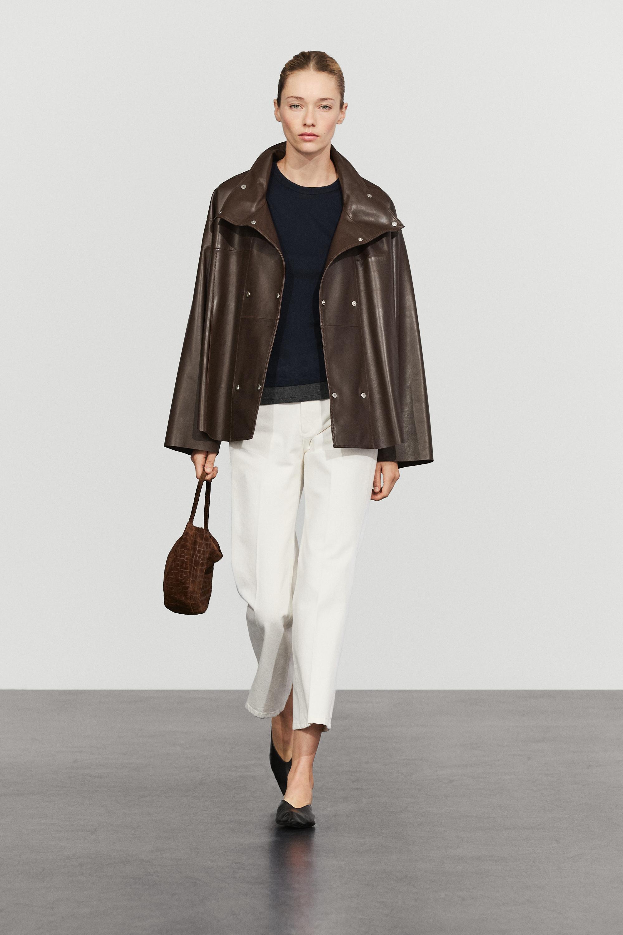 Veste en cuir nappa à fermeture sous patte