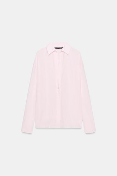 Zara OVERSIZED TIE SHIRT - Faded pink