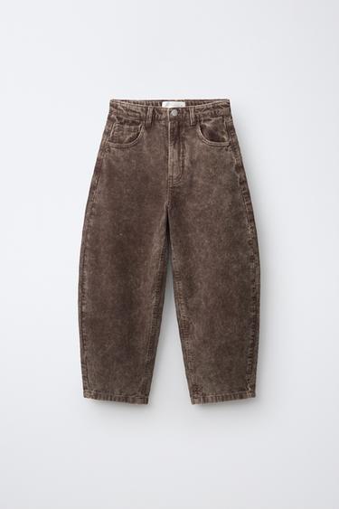 WASHED CORDUROY BALLOON PANTS — Dark brown 2