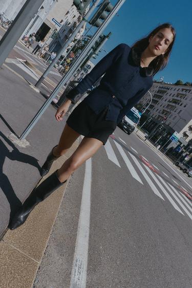 Zara PLETENI KARDIGAN SA KOMBINOVANIM EFEKTOM VEŠTAČKOG KRZNA – mornarsko plava – Slika 0
