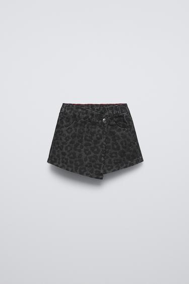 Zara ANIMAL PRINT WRAP SKORT - Black