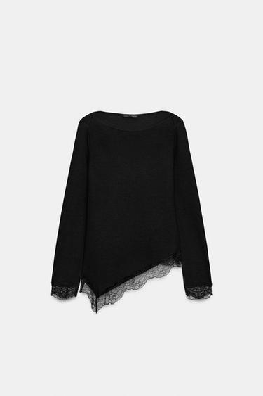 TOP EFECTO SUAVE ENCAJE - Negro de Zara