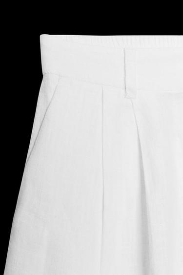 LINEN BLEND DART BERMUDA SHORTS - White by Zara