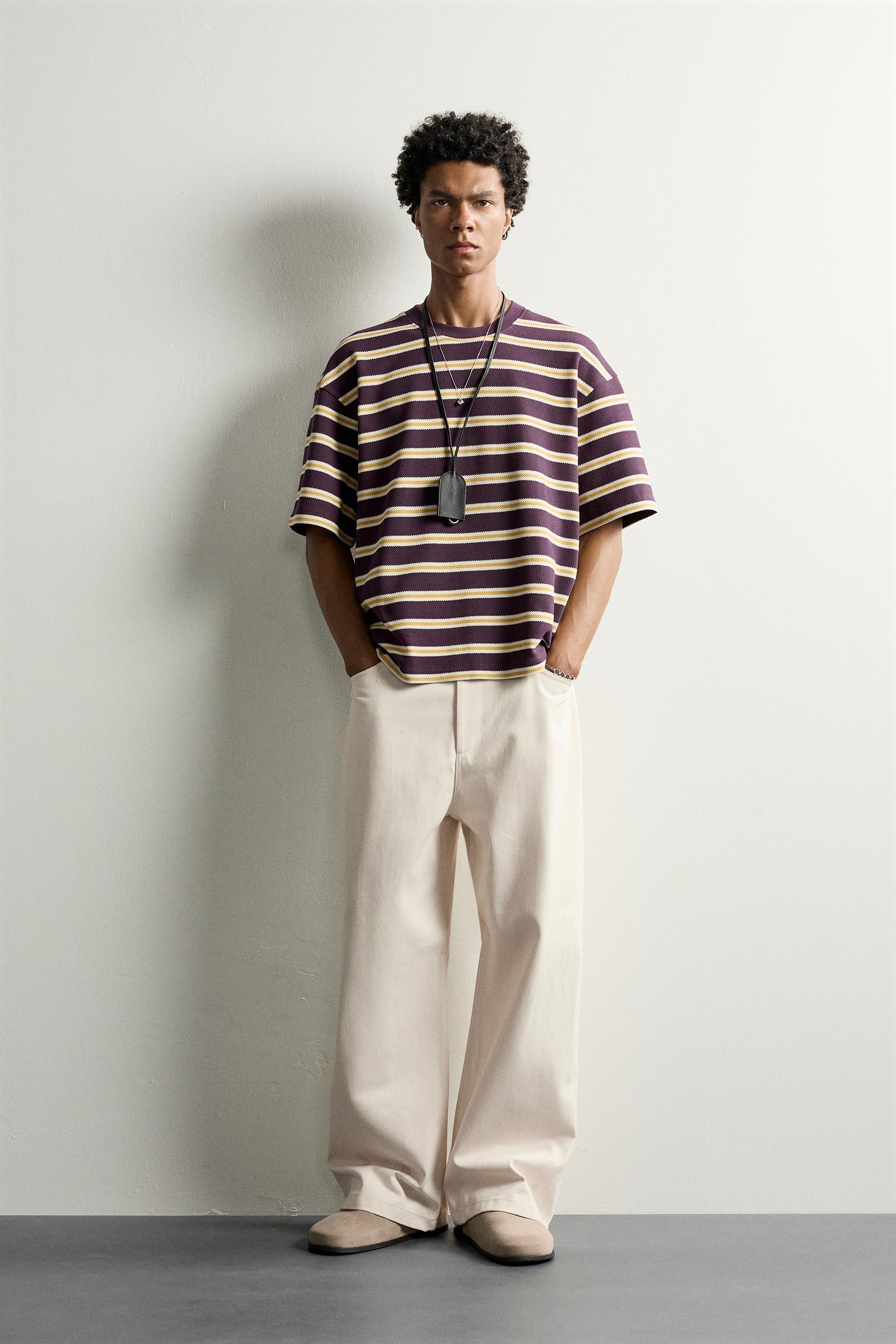 Textured Striped Relaxed Fit T-Shirt