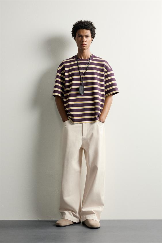 CAMISETA RELAXED FIT ESTRUCTURA RAYAS - Burdeos de Zara - Imagen 0