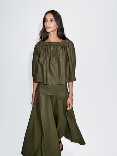 Zara Voluminous boat neck top - Dark green - Image 0