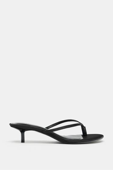 SATIN KITTEN-HEEL SANDALS - Black by Zara - Image 0