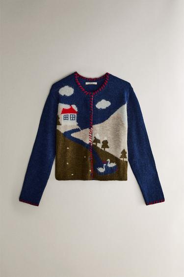 CHRISTMAS LANDSCAPE CARDIGAN - Electric blue by Zara - Image 0