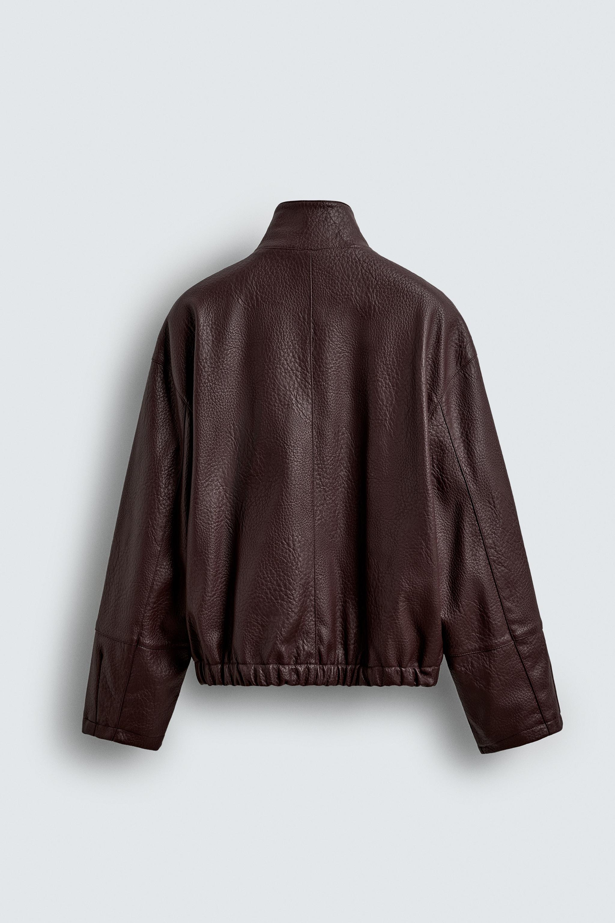LEATHER EFFECT TEXTURED JACKET - Burgundy | ZARA South Africa