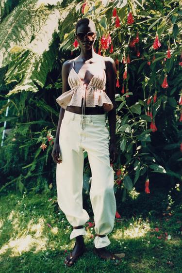 STRIPED CROP TOP - Light brown by Zara - Image 1
