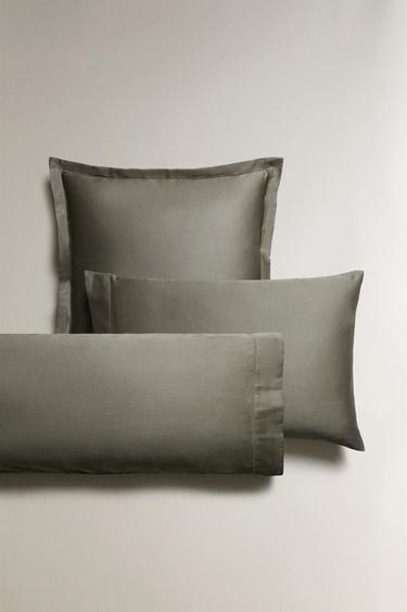 SATEEN PILLOWCASE WITH TRIM (300 THREAD COUNT) - Greenish by Zara