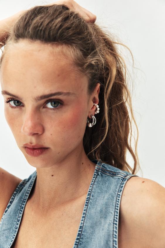 PACK OF HOOP AND EARCUFF EARRINGS WITH PEARLS from Zara - $19.90
