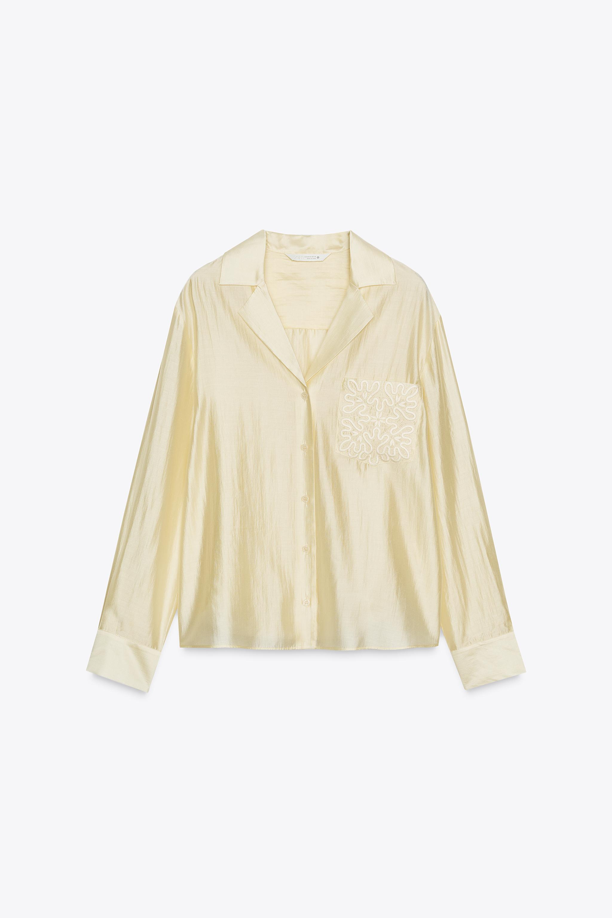 ZW COLLECTION EMBROIDERED POCKET SHIRT - Yellow | ZARA