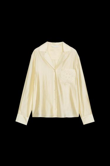 Zara ZW COLLECTION EMBROIDERED POCKET SHIRT - Yellow - Image 0
