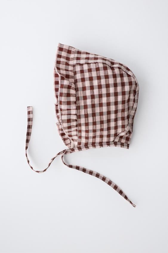 BONNET À CARREAUX VICHY ET VOLANT - Marron de Zara - Image 2