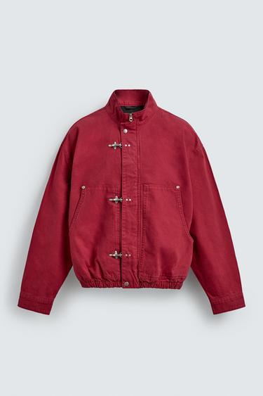 CROPPED FIT JACKET WITH FIREMAN CLASP - Red by Zara