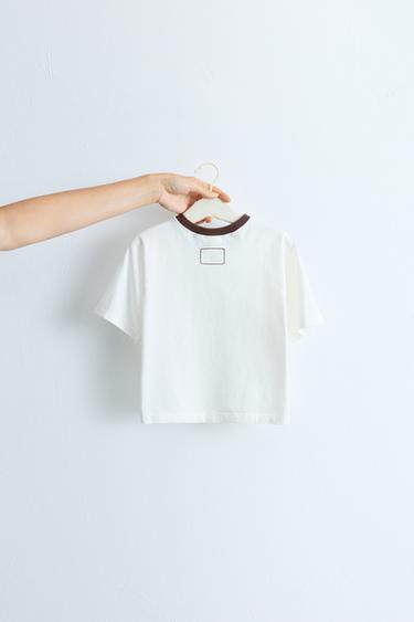 ZARA TIMELESS - CONTRAST PIPED T-SHIRT — Ecru 2