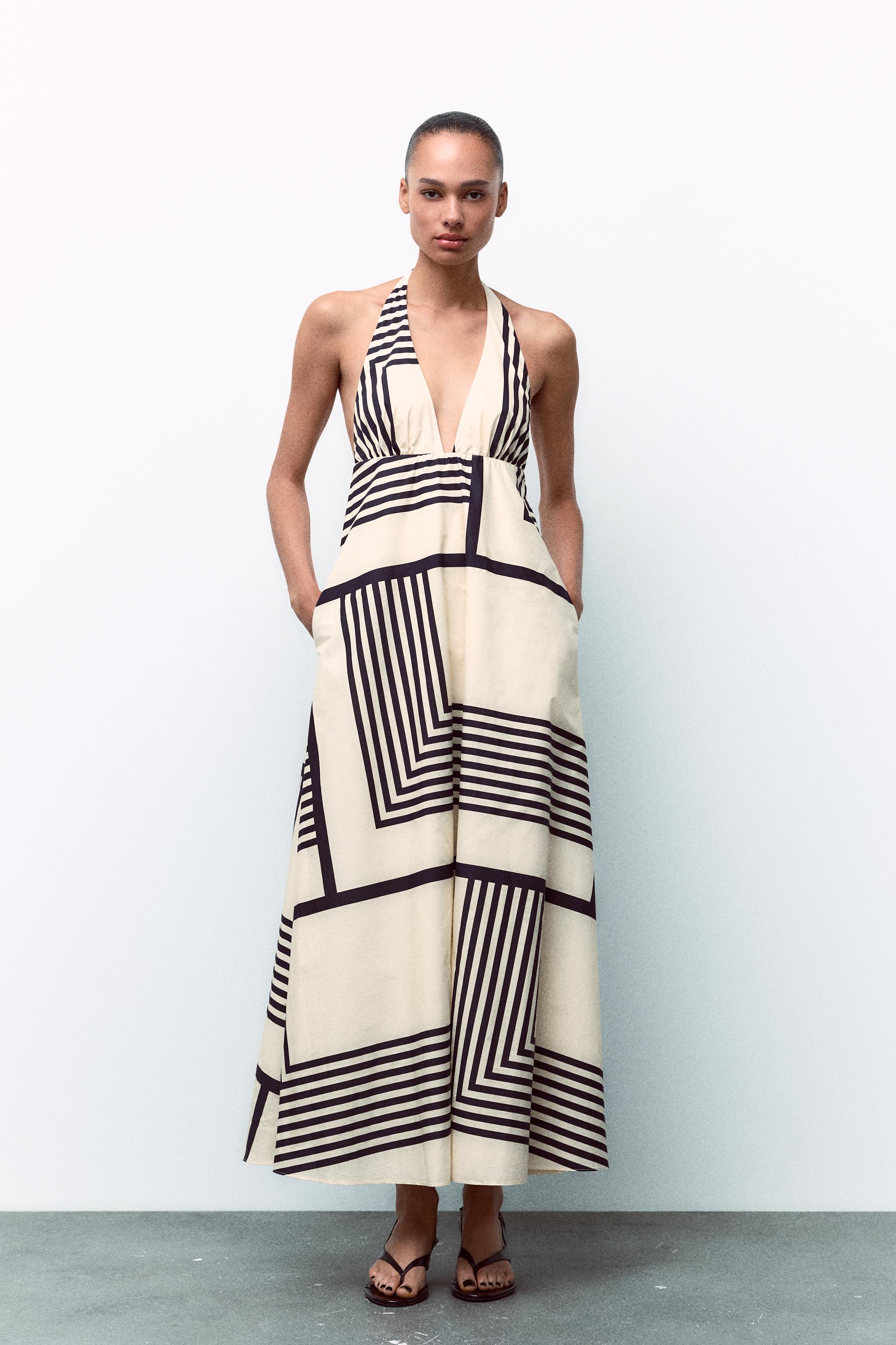 STRIPED POPLIN MIDI DRESS - Black / White | ZARA United States