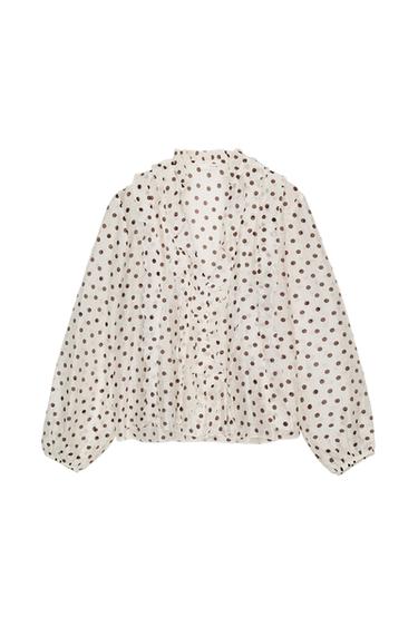 RUFFLED POLKA DOT BLOUSE - Ecru / Brown by Zara